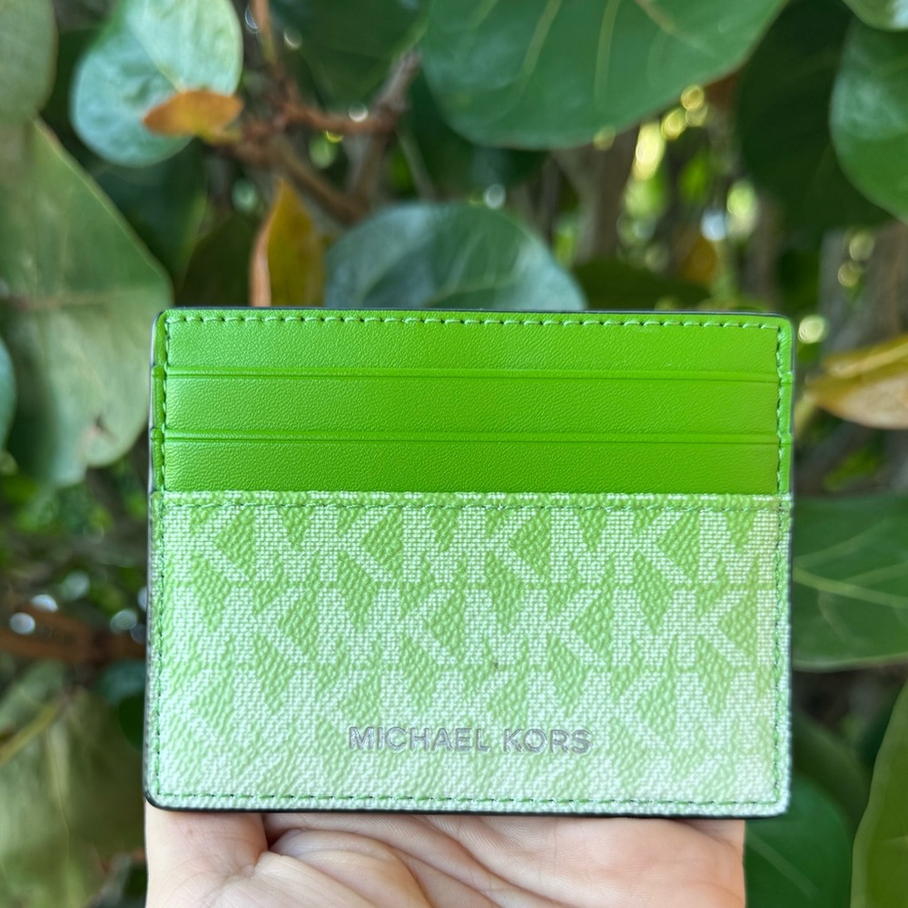 Michael Kors Jet Set Cooper Card Case Holder Wallet MK Ombre Jungle Green